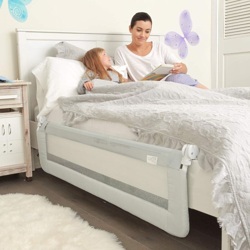 Photo 1 of ComfyBumpy 59 inch Extra Long Toddler Bed Rails - Baby Bed Rail Guard for Kids, Twin, Full, King and Queen Beds - Adjustable Bed Rail for Toddlers - Baby Bed Side Bedrails - Gray, XL (59" x 19.5")
