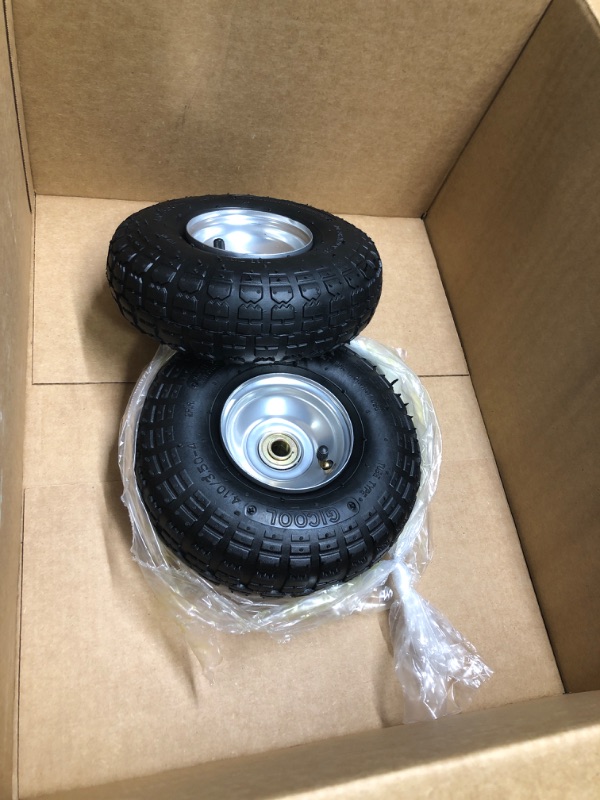 Photo 2 of (2-Pack) AR-PRO 10-Inch Solid Rubber Tires and Wheels - Replacement 4.10/3.50-4” Tires and Wheels with 5/8” Axle Bore Hole, and Double Sealed Bearings - Perfect for Gorilla Carts Sliver