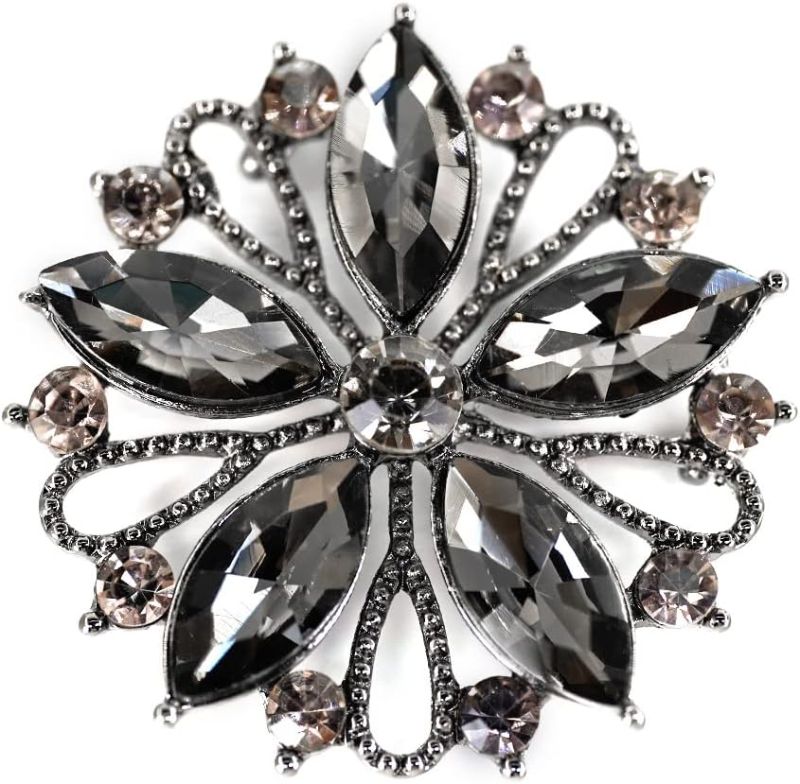 Photo 1 of 10 pcs Black Hollow Metal Flower Rhinestone Petals Sewing Coat Buttons -40mm -11/2"