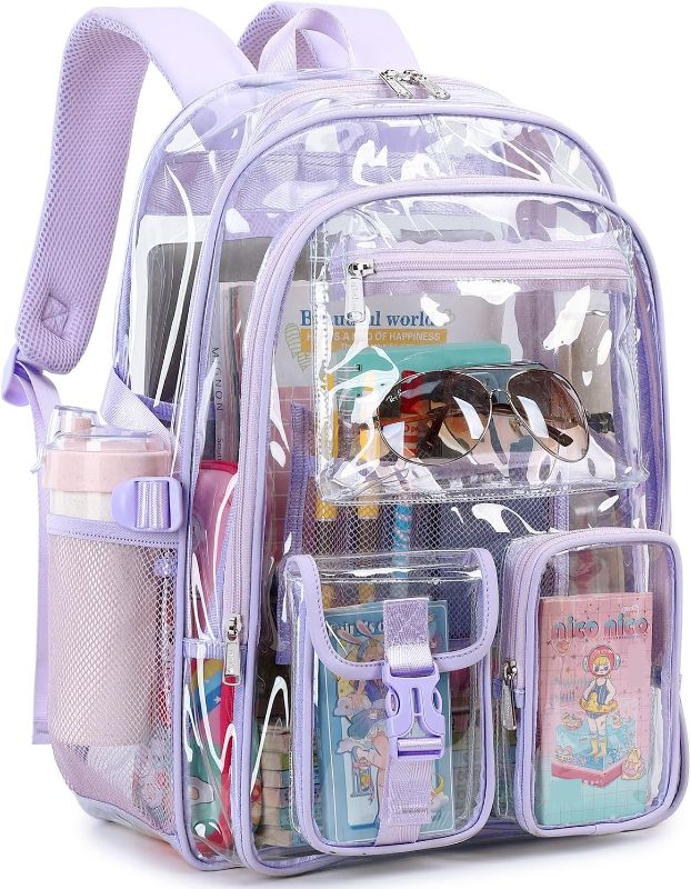 Photo 1 of abshoo Large Clear Backpack For Girls Women School Bookbag Heavy Duty Transparent Backpack (Purple)