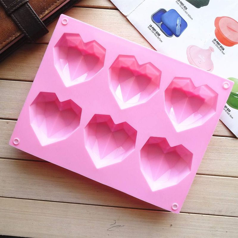 Photo 3 of 2 Pcs 3D Diamond Heart Silicone Mold for Chocolate, 6 Cavities Easy Demold Heart Shaped Mold Tray for Making Breakable Mousse, Cake, Chocolate, Cheesecake, Valentine's Day/Happy Birthday Gift.