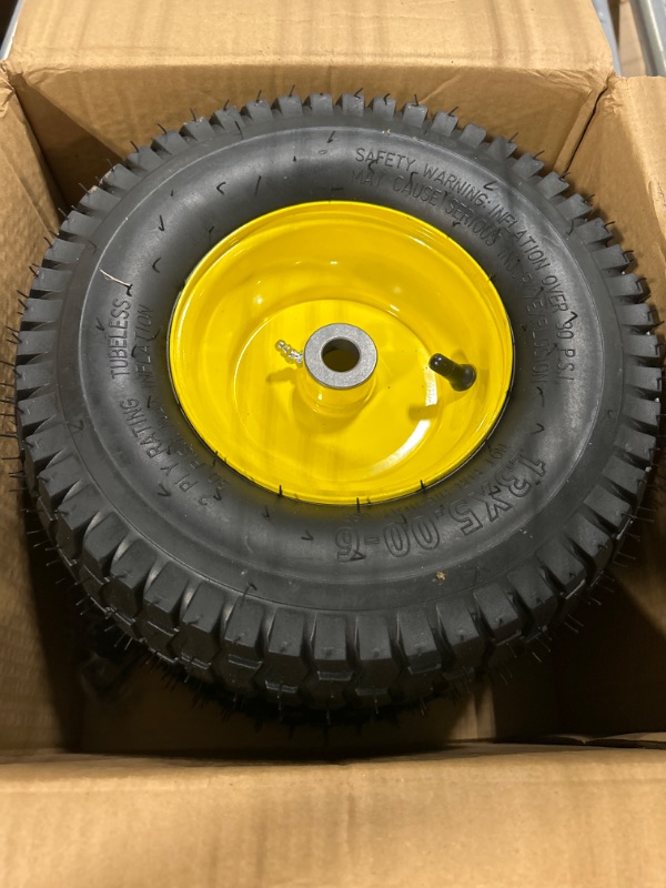 Photo 1 of 13x5.00-6 Tire and Wheel Assembly (2-Pack), Tubeless Lawn Mower Tire with Rim, with 3/4” Bushings and 3” Centered Hub Length
