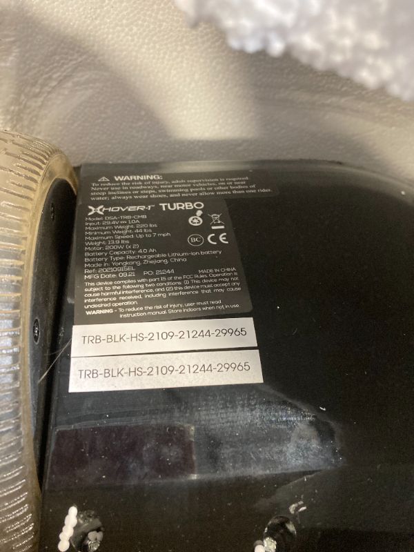 Photo 1 of Hover-1 Turbo Hoverboard Combo | Seat Attachment Buggy, 7 MPH Top Speed, 6 Mile Range, 400W Motor (2x 200W), 4.5Hr Charge Time, 220lbs Max Weight, Black ***USED***WHEN RUNNING ONE WHEEL WILL TURN OFF*** 