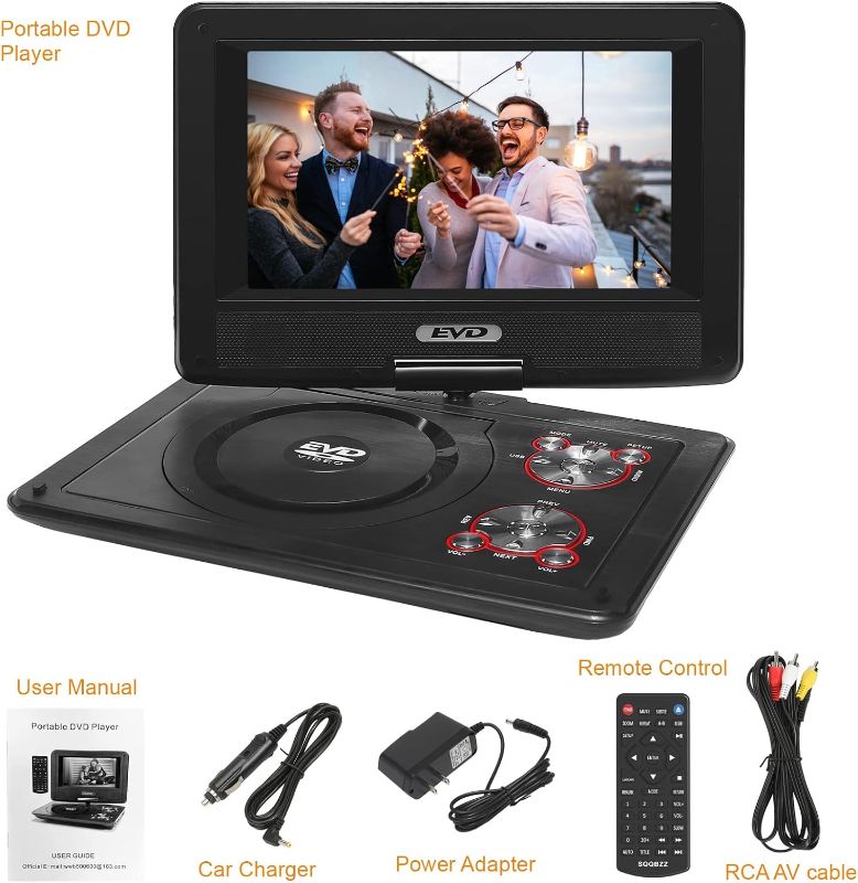 Photo 1 of 11.5" Portable DVD Player with 9.5" Swivel Screen, 5-Hours Rechargeable Battery,Car DVD Player,Support CD/DVD/SD Card/USB,Regions Free,Dual Speakers, Black…
