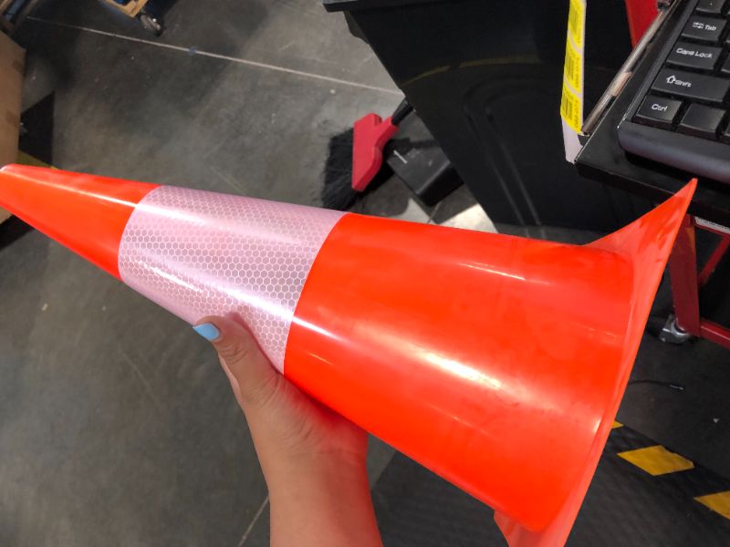 Photo 4 of 16 Pcs 15 Inch Traffic Cones Safety Cones Parking Cones with Reflective Strips Orange Driving Cones Plastic Road Cones for Parking Lot Training Practice Driveway Safety Emergency Construction