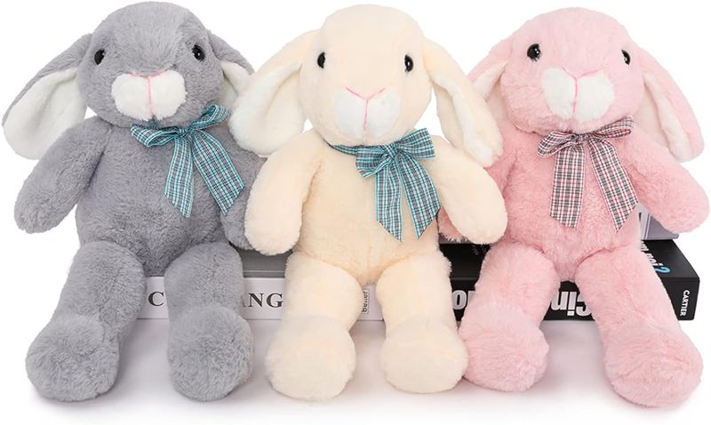 Photo 1 of BENINY Easter Bunny Stuffed Animal in 3 Colors, Cute Stuffed Bunny Plush Toys Gift for Girls Kids,14 Inches (Grey/White/Pink)
