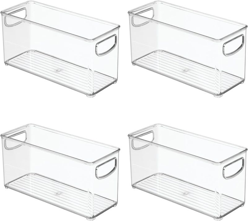 Photo 1 of iDesign 4-Piece Recycled Plastic Small Stackable Kitchen Organizer Bin with Integrated Handles for Kitchen, Fridge, Freezer, Pantry & Cabinet Organization, The Linus Collection - 10" x 4" x 5", Clear
