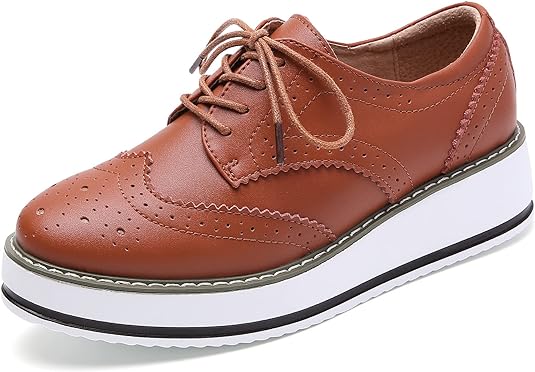 Photo 1 of DADAWEN Women's Platform Lace-Up Wingtips Square Toe Oxfords Shoe
