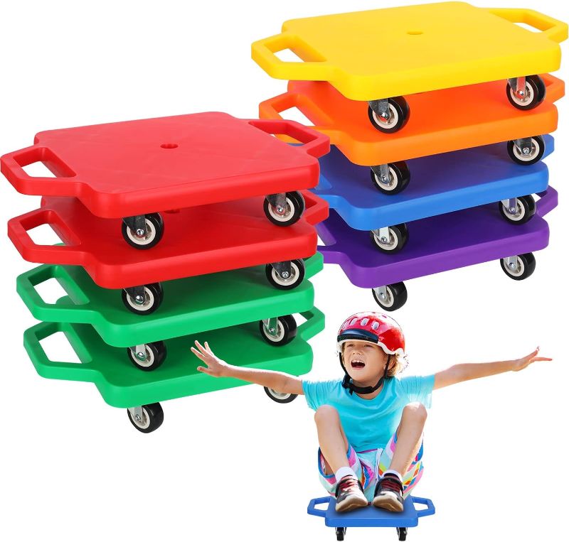 Photo 1 of 8 Pcs Sports Scooter Board Sitting Scooter Board for Kids Plastic Floor Scooter with Non-marring Plastic Casters, Physical Education for Home School Play Equipment
