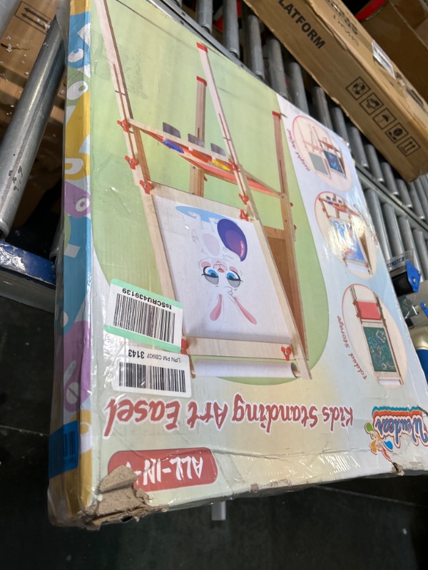Photo 1 of Easel for Kids Including 100+ Accessories, Kids Easel Double Sided Wooden, White Board & Magnetic Drawing Board & Paper Roll, Height Adjustable Standing Art Easel for Kids 2-4 4-8 9-12