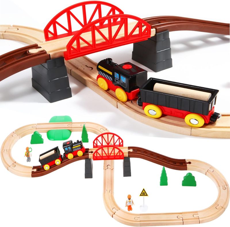 Photo 1 of Asweets Wooden Train Set for Toddler,40 Piece with Train Track Electric Operated Fits Thomas,Brio,Melissa and Doug Magnet Battery Train Toy for 3 4 5 Years Old Boys
