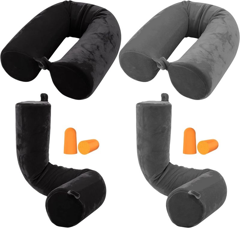 Photo 1 of 2 Pack Travel Pillow Twist Memory Foam Neck Support Adjustable Neck Pillow for Traveling Airplane Train Bus or at Home-Adjustable, Neck Bendable Roll Pillow for Chin
