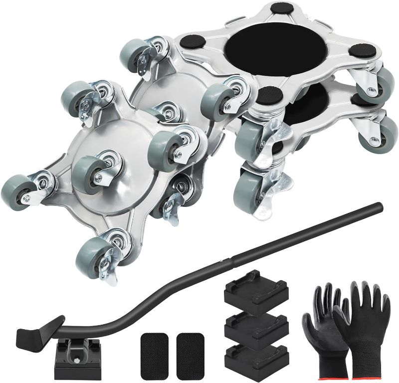 Photo 1 of 4 Pack 5 Wheels Large Furniture Movers,360° Rotation with Brake Holding 3747LB/1700KG & Lifter (4pcs Heightning Pads& 2Pcs Protective Pad& 2Pcs Gloves) Strong Stainless Steel Material Duty

