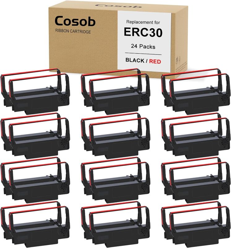 Photo 1 of Cosob 24 Pack ERC30 Black and Red ERC30 ERC-30 ERC30/34/38 Ribbon Compatible with Epson TM-U220 M188B ERC30 ERC34 ERC38 NK506 Printer
