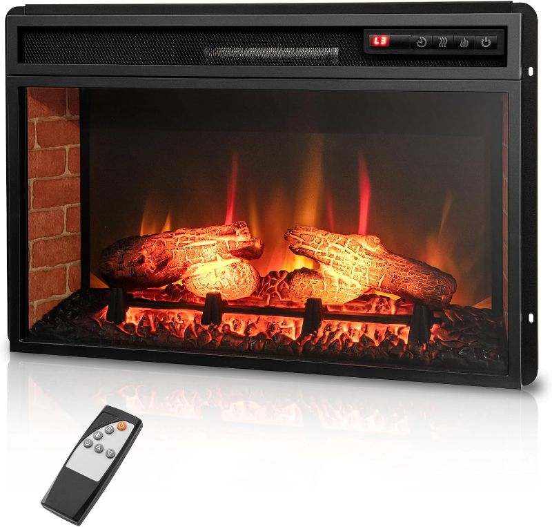 Photo 1 of ***NO REMOTE*** 

COSTWAY Electric Fireplace Insert 26-inch Wide, 1400W Recessed and Freestanding Fireplace Heater with Remote Control, 4777 BTU Heat Output, 3-Level Flame, 6H Timer, Overheat Protection
