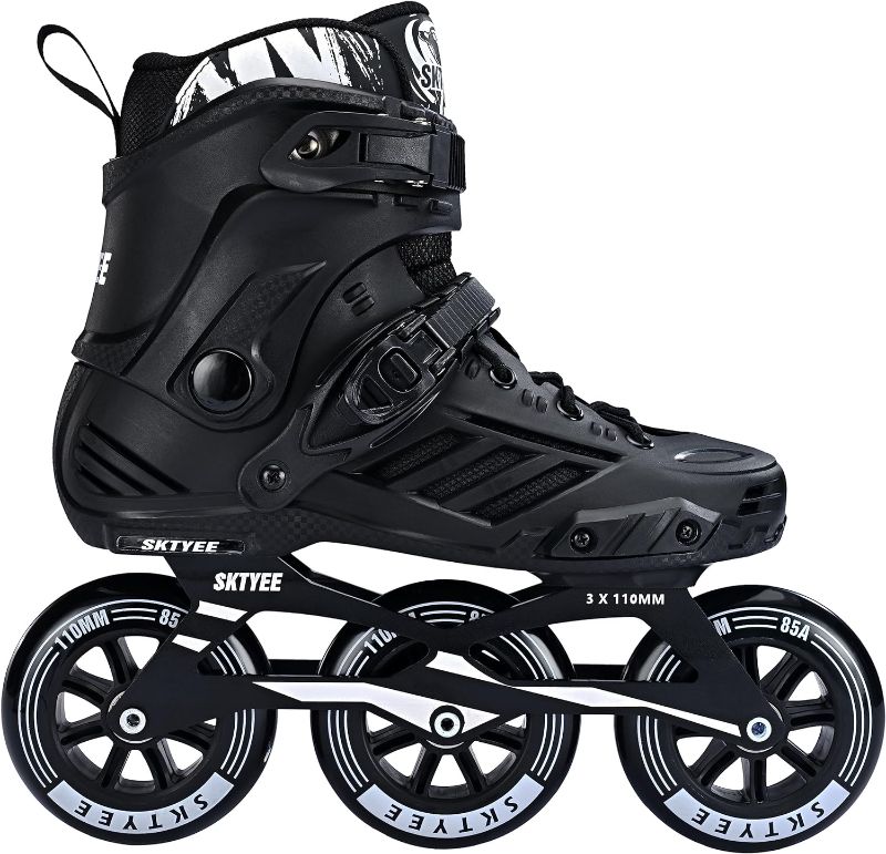 Photo 1 of 3 Wheels Inline Skates for Men Women, High Performance Adult Inline Speed Skates with 110mm Wheels, Professional Fitness Speed Skates for Unisex Black
