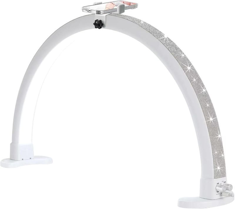 Photo 1 of Ciyebst Half Moon Light with Phone Holder, 29 in 48W Nail Desk Lamp, Lash Light for Eyelash Tech, Makeup, Tattoo, Spa, Salon, Nail Tech Lamp with Stepless Dimming & Color Temperature(White)

