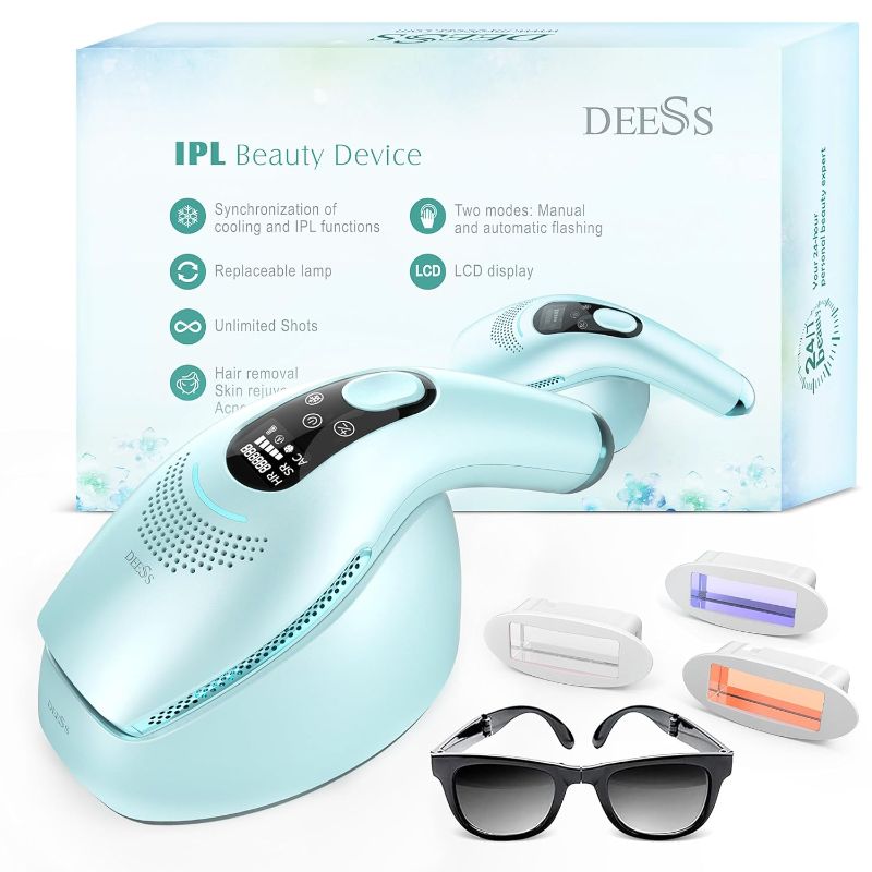 Photo 1 of DEESS Laser Hair Removal for Women and Men, GP590 Unlimited Flashes Permanent IPL Hair Removal Device with Ice-Cooling, Safe & Painless, Long-Lasting Result-Remover System for Face & Body at Home Use
