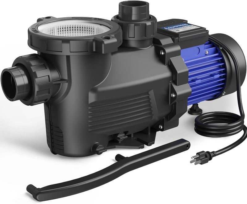 Photo 1 of AQUASTRONG 1HP In/Above Ground Single Speed Pool Pump, 115V, 8100GPH, High Flow, Powerful Self Primming Swimming Pool Pumps with Filter Basket
