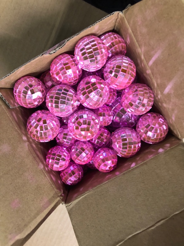 Photo 3 of 48 PCS Pink Disco Ball Cake Decoration Ornaments Reflective Mirror Ball Cake Decoration 70s Disco Themed Party Decoration Pink Disco Table Decoration for Christmas Tree Dance Music 48pcs