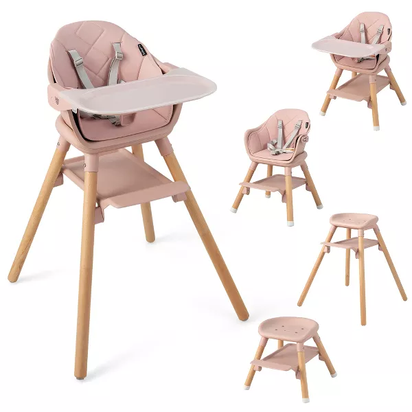 Photo 1 of Costway 6-in-1 Convertible Wooden Baby Highchair Infant Feeding Chair with Removable Tray Black/Grey/Pink/White
