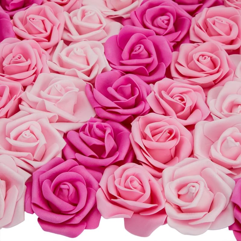 Photo 1 of 100 Pack Pink Artificial Rose Flower Heads for Decorations, Weddings, Bridal Showers (3 Colors, 3x1.2 in)