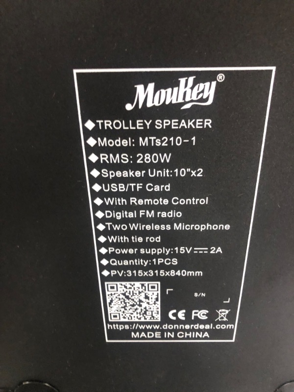 Photo 6 of Moukey Karaoke Machine, Double 10" Woofer PA System for Party, Portable Bluetooth Speaker with 2 Wireless Microphones, Disco Lights and Echo/Treble/Bass Adjustment, Support TWS/REC/AUX/MP3/USB/TF/FM New Double 10" Woofer*****USED****** 