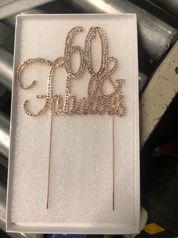 Photo 1 of 60 Cake Topper - Premium Rose Gold Metal - 60 and Fabulous - 60th Birthday Party Sparkly Rhinestone Decoration Makes a Great Centerpiece - Now Protected in a Box
