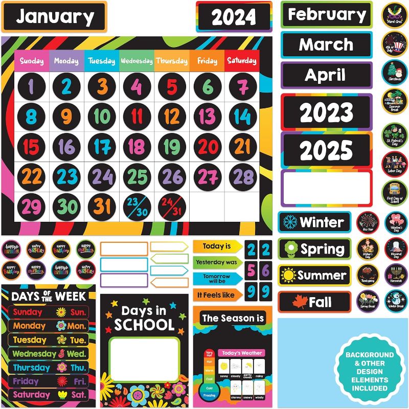 Photo 1 of 154 Pcs Classroom Calendar Set Bulletin Board with Background Papers - School Calendar for Classroom, Bulletin Board Calendar for Classroom, Preschool Calendar for Classroom, Calendar Classroom