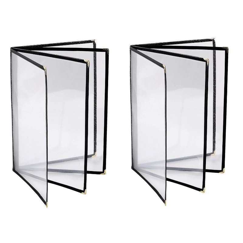 Photo 1 of 2PCS Menu Covers 8.5" x 11" Restaurant Menu Holder 3 Page 6 View Transparent Menu Sleeve,Fits A4 Size Paper for Restaurant Menu Home Project Office Daily Paper Chores and etc