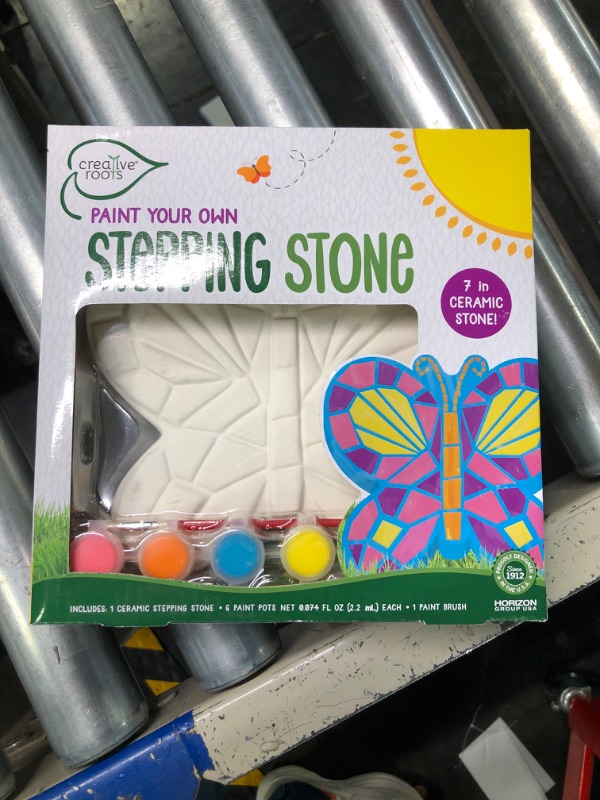 Photo 1 of Creative Roots Mosaic Butterfly Stepping Stone Kit, Includes 7-Inch Ceramic Stepping Stone & 6 Vibrant Paints, Paint Your Own Stepping Stone, DIY Stepping Stone for Kids Ages 8+ White Butterfly Toy