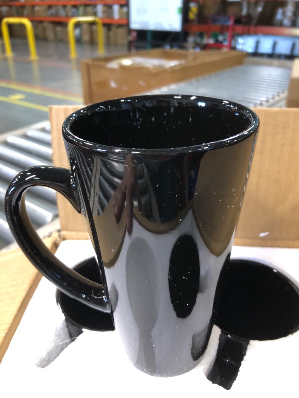 Photo 3 of 16oz black Funnel Ceramic Tall Coffee Mugs for Coffee, Tea, Cocoa, Latte, Milk set of 4(Black) Blackset