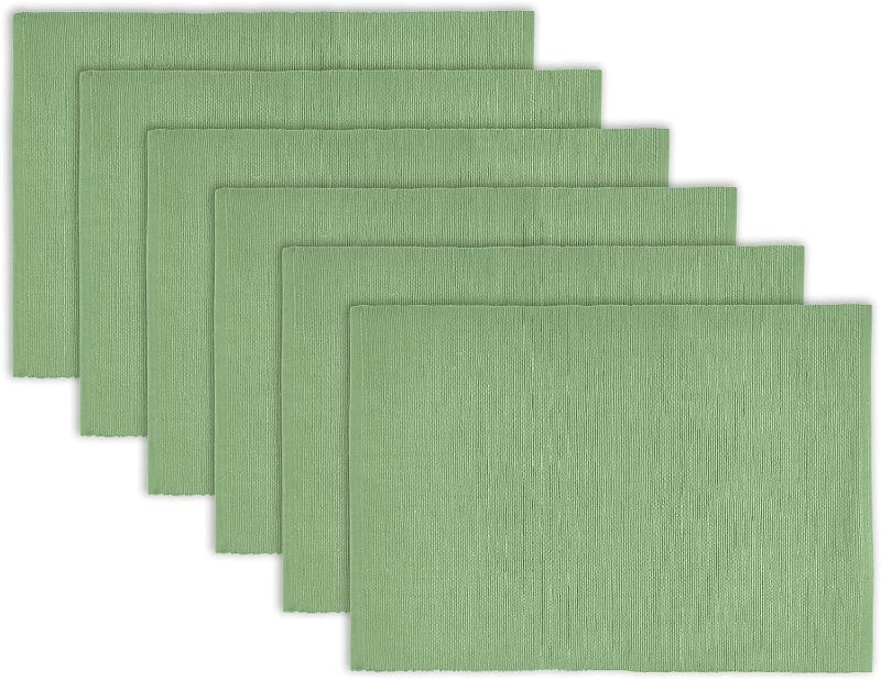 Photo 1 of 100 Percent Cotton Ribbed Placemat - Set of 6-Placemat 13 x 19 Inches - Light Green - Everyday Basic Table Mats - Cloth Place Mats for Dining Table