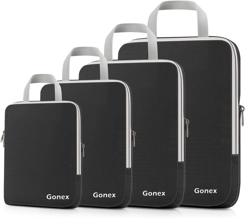 Photo 1 of Gonex Compression Packing Cubes, 4pcs Expandable Storage Travel Luggage Bags Organizers(Black)