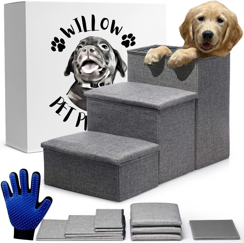 Photo 1 of 24-inch Dog Stairs for High Beds Up to 32-inch- Foldable Pet Steps for Large Dogs W/Storage- Puppy Dog Stairs to Bed- Tall Pet Stairs for High Beds- Dog Steps for Large Dog or Small Dog 