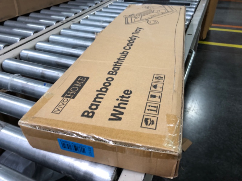 Photo 1 of **FOR PARTS**VIVOHOME Expandable 43 Inch Bamboo Bathtub Caddy Tray with Smartphone Tablet Book Holders, Soap Tray, Wine Glass Slot, White