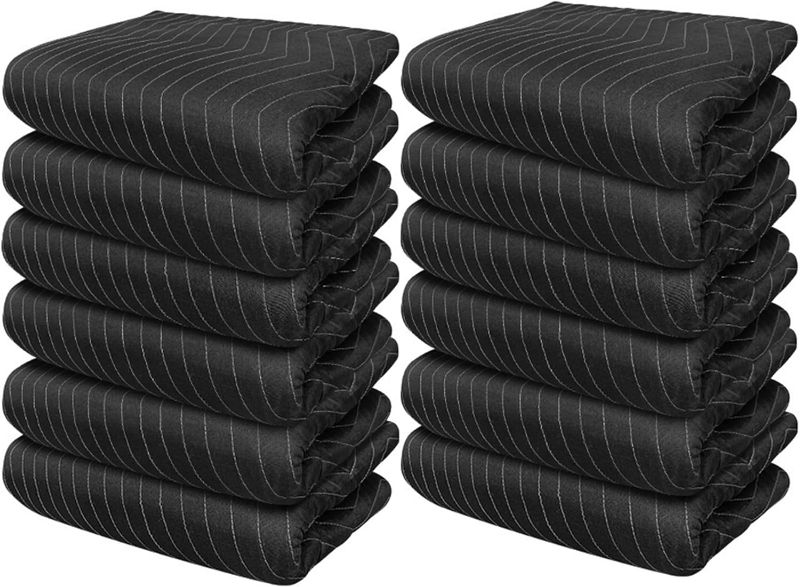 Photo 1 of 12 Padded Moving & Packing Blankets - Heavy Duty - 80" x 72" (65 lb/dz Weight) - Shipping Furniture Pads for Moving and Storage-Black (12 Heavy Duty 65 lbs/Dozen)