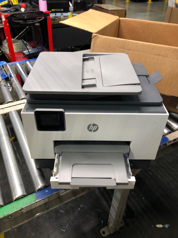 Photo 6 of HP OfficeJet Pro 9025 All-in-One Wireless Color Printer, Single-pass (Automatic) Document Feeder & Two Paper Trays, Smart Home Office Productivity, Instant Ink, Works with Alexa (1MR66A)***USED***CORD IS MISSING ***damaged toner door***** 