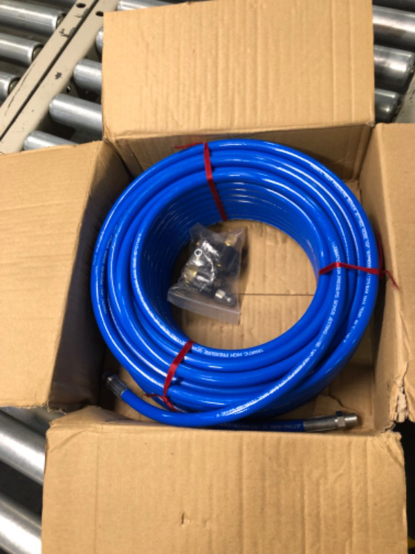 Photo 2 of YAMATIC Sewer Jetter Kit for Pressure Washer 100 FT 1/4 Inch NPT Drain Cleaning Hose Button Nose & Rotating Sewer Jetting Nozzle Orifice 4.5, 4000 PSI, Upgrade PU Hose 100FT Blue