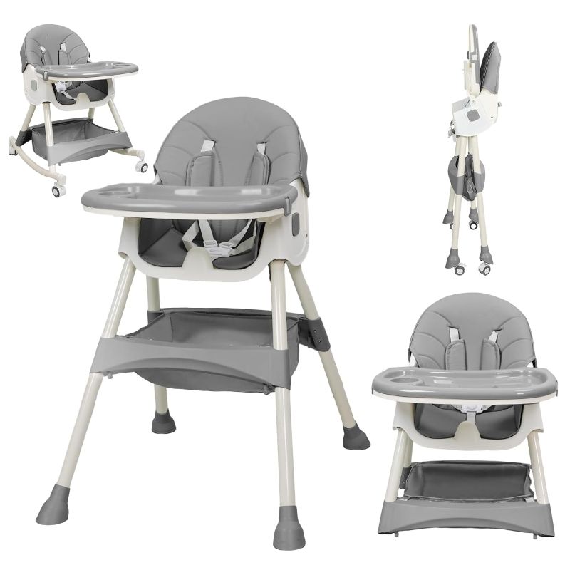 Photo 1 of 4-in-1 Baby High Chair, High Chairs for Babies and Toddlers with Removable Tray and Adjustable Backrest & Height, Convertible & Foldable, Grows with Baby