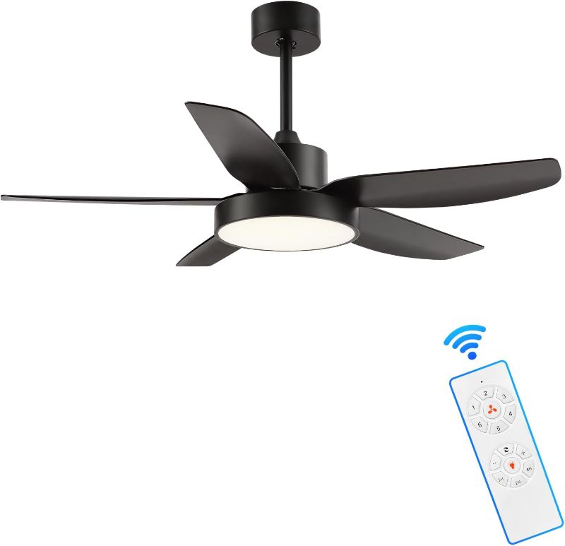 Photo 1 of Ceiling Fan with Light and Remote Control Black, Flush Mount Ceiling Fan with 3 Color Light, 5 Blades, 6 Speeds, Noiseless Reversible Motor for Bedroom, Living Room, Indoor or Outdoor
