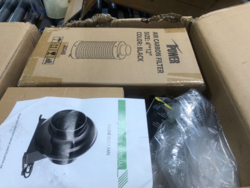 Photo 2 of **** SELLING AS PARTS NO RETURNS*****
 4 Inch 195 CFM Inline Fan, Upgrade Air Carbon Filter, 8 Feet Ducting Speed Controller Rope Hanger and Temperature Humidity Monitor Kits, 4', Grow Tent Ventilation 4'' Ventilation Kits Filter