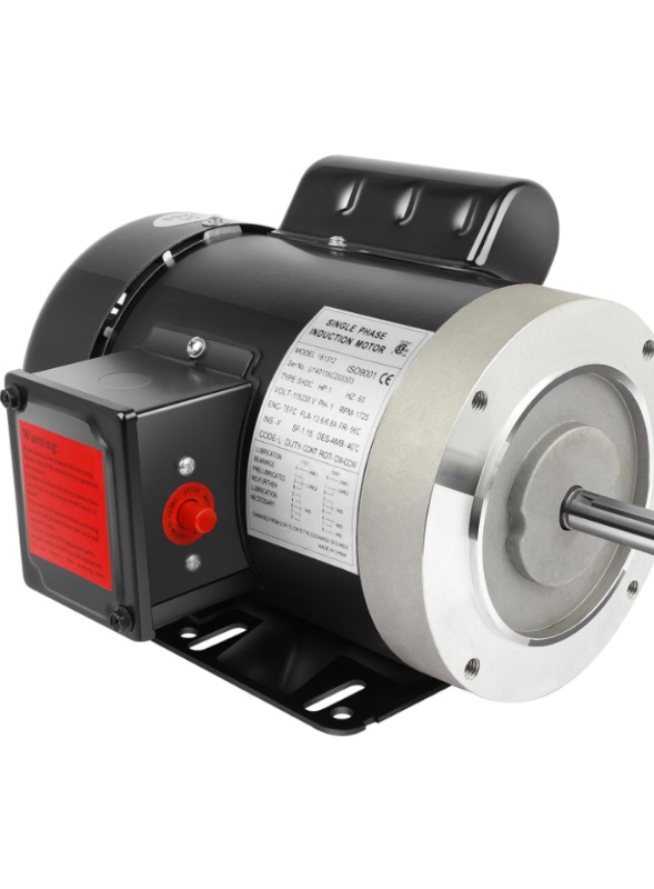 Photo 1 of 1 HP Electric Motor 1750RPM General Purpose Single Phase Motor 56C Frame 13.6/6.8A 115/230V TEFC CW/CCW