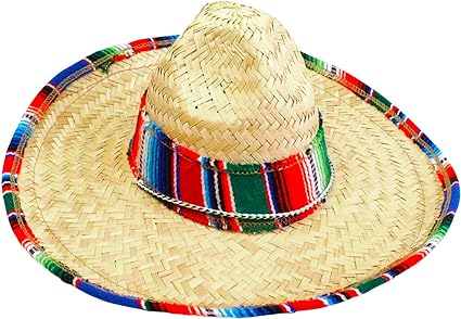 Photo 1 of GiftExpress Child Sombrero Hat with Serape Trim, Straw Hat for Cinco de Mayo, Mexican Serape Costume
