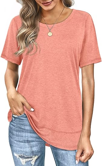 Photo 1 of Dofaoo Womens Tops Short Sleeve Summer T-Shirts Curved Hem Casual Fashion Shirts
