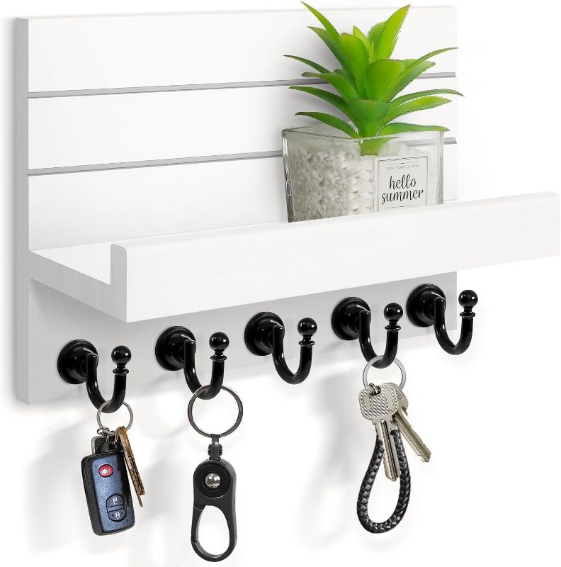 Photo 1 of Key Holder for Wall: Easy Installation Mail Organizer Wall Mount Hanging Key Rack for Kitchen and Entryway Decor with 5 Sturdy Key Hooks (White)
