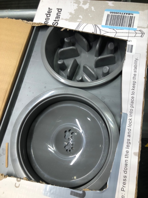 Photo 1 of 2-in-1 Elevated Dog Bowls Slow Feeder for Large Breed Medium Sized Dogs with No Spill Dog Water Bowl, 4 Height Adjustable Raised Dog Bowl Stand for Food and Water, Non-Slip Dog Feeder, Grey