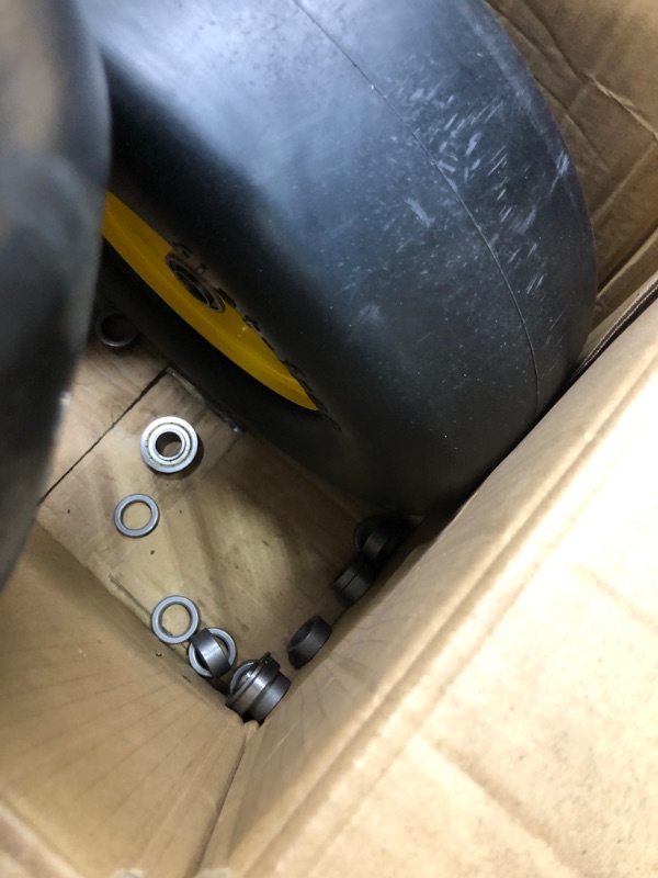 Photo 1 of 13x5.00-6 flat free tire and wheel,Front Zero-Turn Smooth Tire Assembly Replacement for Riding Lawn Mower Garden Tractor,with 3/4" &1/2" & 5/8" Precision bearings,3.25"- 5.9" Center Hub (2 Pack)
