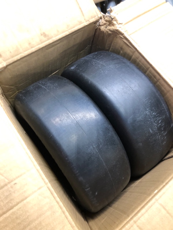 Photo 1 of 13x5.00-6 flat free tire and wheel,Front Zero-Turn Smooth Tire Assembly Replacement for Riding Lawn Mower Garden Tractor,with 3/4" &1/2" & 5/8" Precision bearings,3.25"- 5.9" Center Hub (2 Pack)
