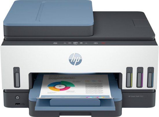 Photo 1 of HP Smart -Tank 7602 Wireless All-in-One Cartridge-free Ink Printer, , mobile print, scan, copy, fax, auto doc feeder, featuring an app-like magic touch panel (28B98A),Blue